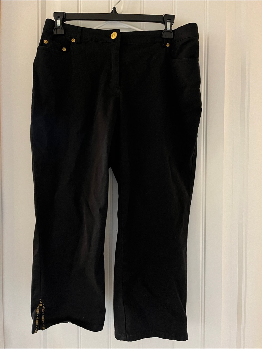 Women’s Black Casual Capris with Gold Accent